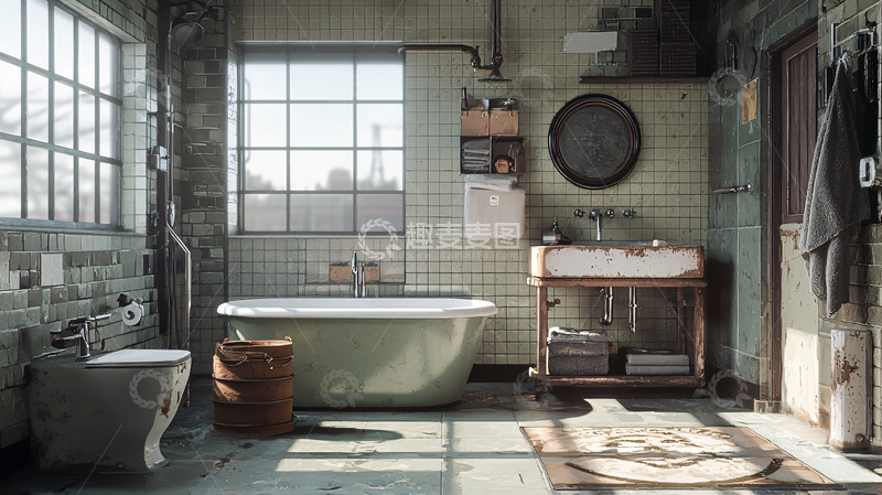 高清大图下载【趣麦麦图】老式工业风浴室