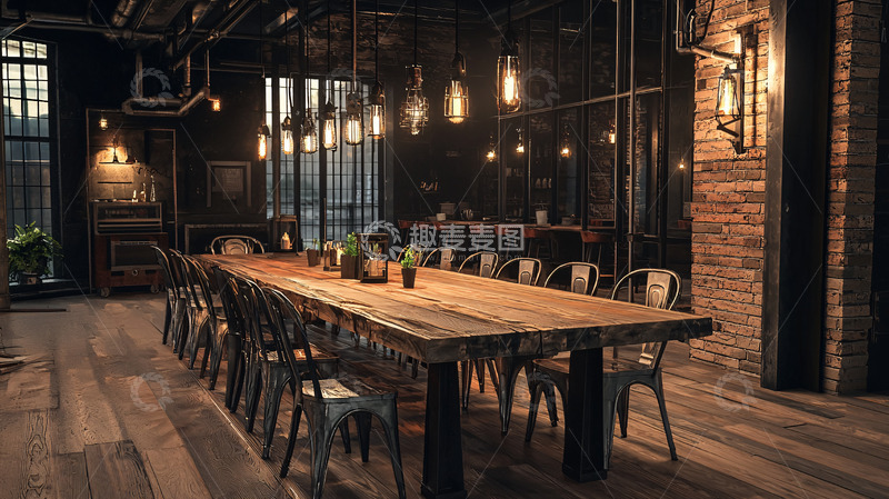高清大图下载【趣麦麦图】工业风长桌餐厅