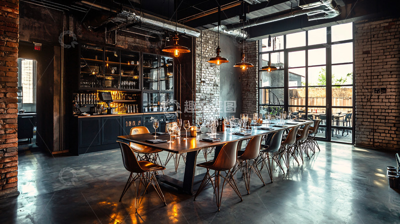 高清大图下载【趣麦麦图】工业风长桌餐厅
