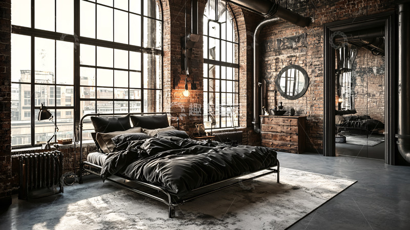 高清大图下载【趣麦麦图】工业风卧室高清图片