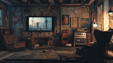 破旧房间电视机夜景