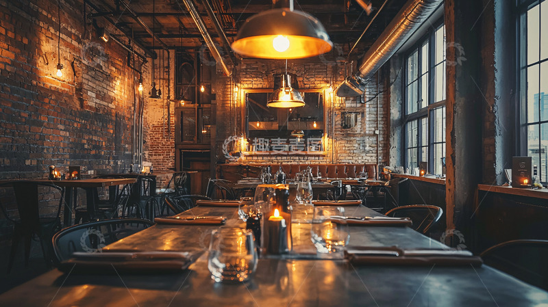 高清大图下载【趣麦麦图】复古工业风餐厅室内