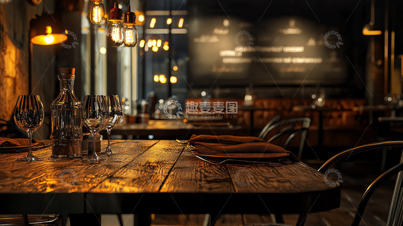 高清大图下载【趣麦麦图】昏暗灯光下的木质餐桌