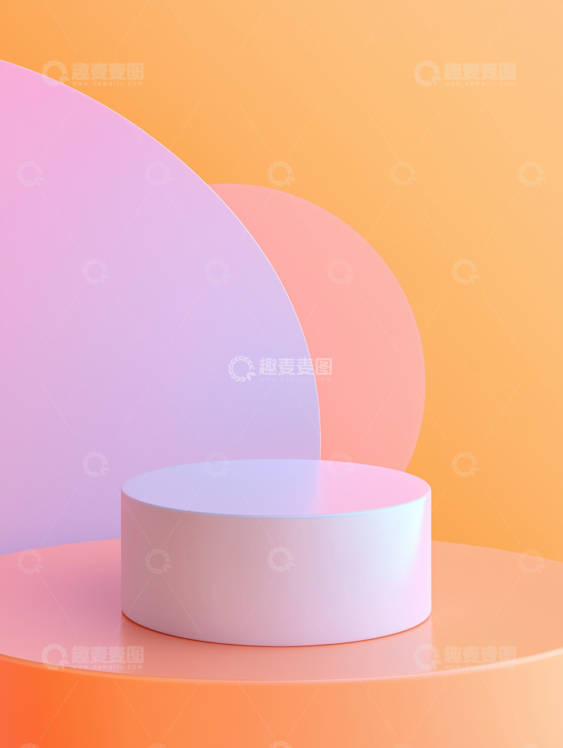 高清大图下载【趣麦麦图】粉橙配色几何圆台电商展示素材
