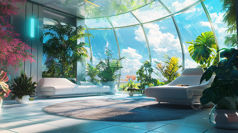 高清大图下载【趣麦麦图】未来都市绿植环绕房间