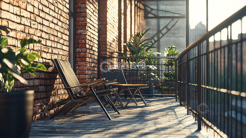 高清大图下载【趣麦麦图】阳光下的红砖阳台