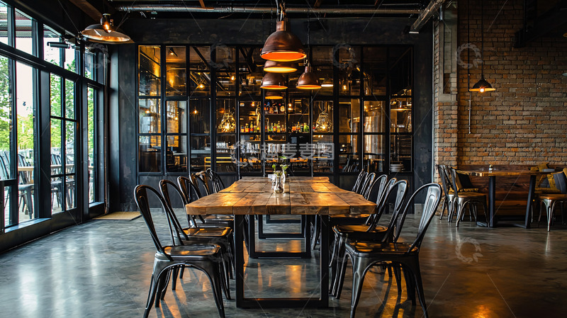 高清大图下载【趣麦麦图】工业风餐厅长桌