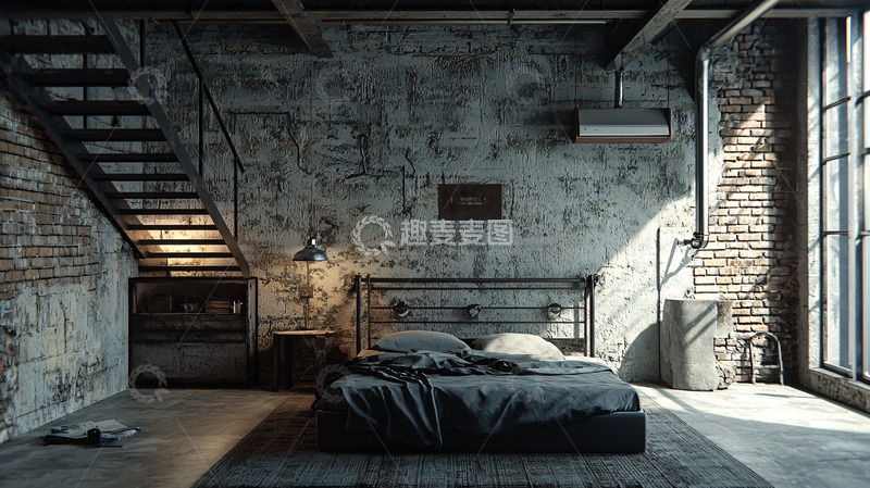 高清大图下载【趣麦麦图】工业风卧室高清图片