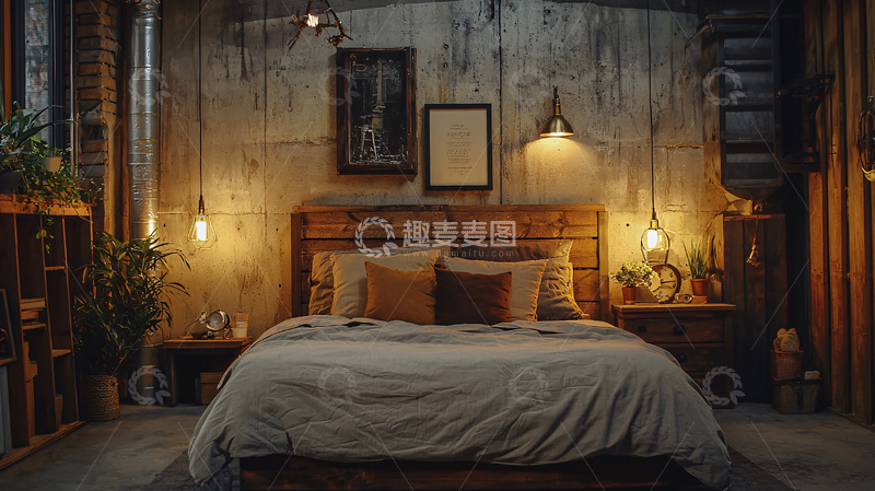 高清大图下载【趣麦麦图】工业风卧室高清图片