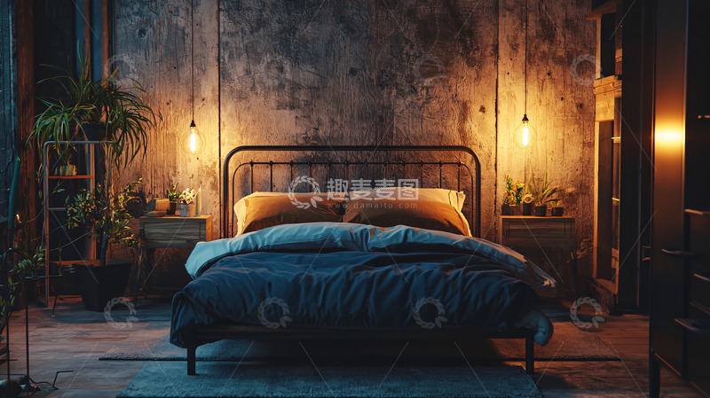高清大图下载【趣麦麦图】暗色系工业风卧室