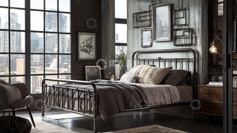 高清大图下载【趣麦麦图】暗色系工业风卧室
