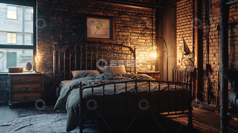 高清大图下载【趣麦麦图】暗色系工业风卧室