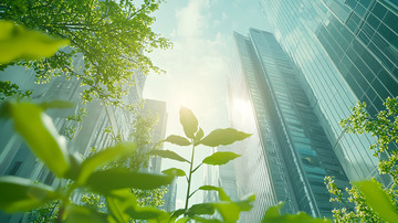 绿叶掩映下的高楼大厦