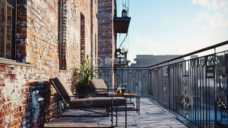 高清大图下载【趣麦麦图】砖墙阳台休闲椅