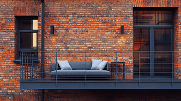 红砖墙阳台灰沙发