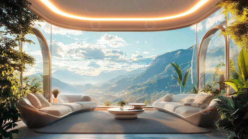 高清大图下载【趣麦麦图】未来感客厅山景