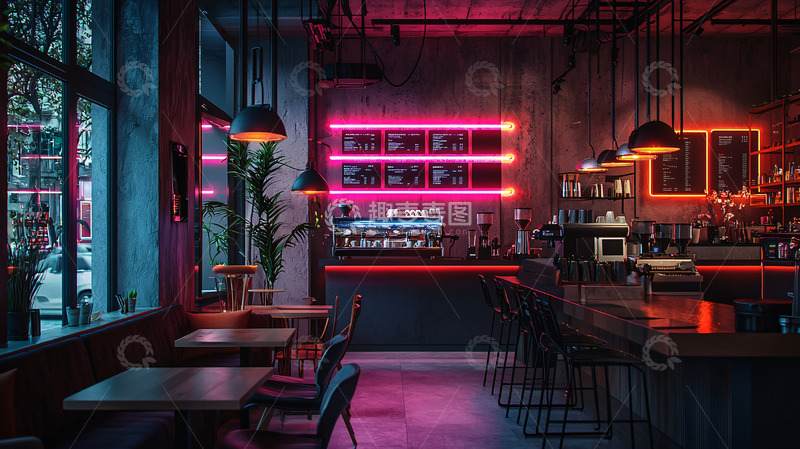 高清大图下载【趣麦麦图】霓虹灯下的现代酒吧