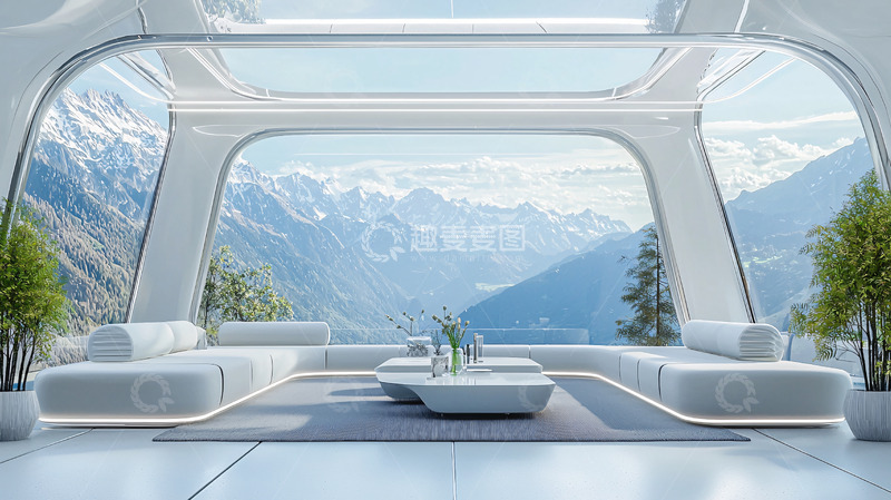 高清大图下载【趣麦麦图】极简未来主义山景客厅