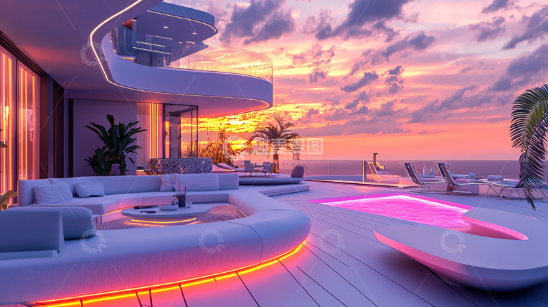 高清大图下载【趣麦麦图】海景别墅夜景