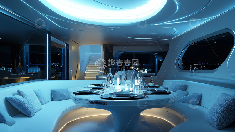 高清大图下载【趣麦麦图】未来感豪华游艇餐厅