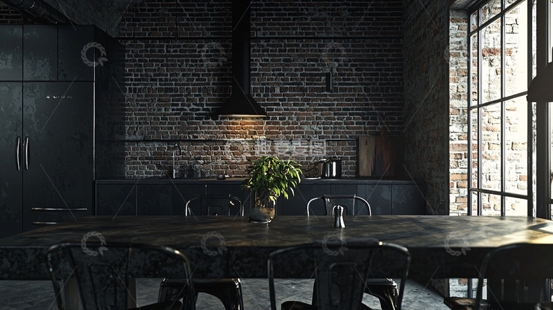 高清大图下载【趣麦麦图】暗黑系工业风厨房