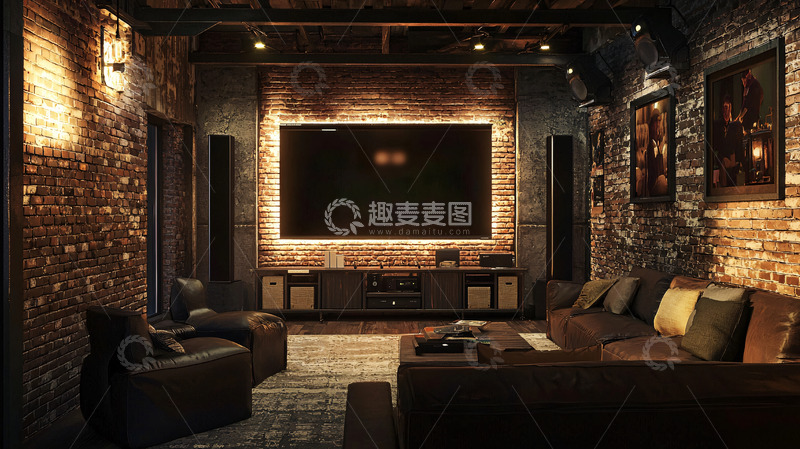 高清大图下载【趣麦麦图】暗色系复古工业风家庭影院
