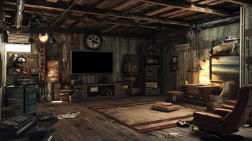 老旧工业风地下室客厅