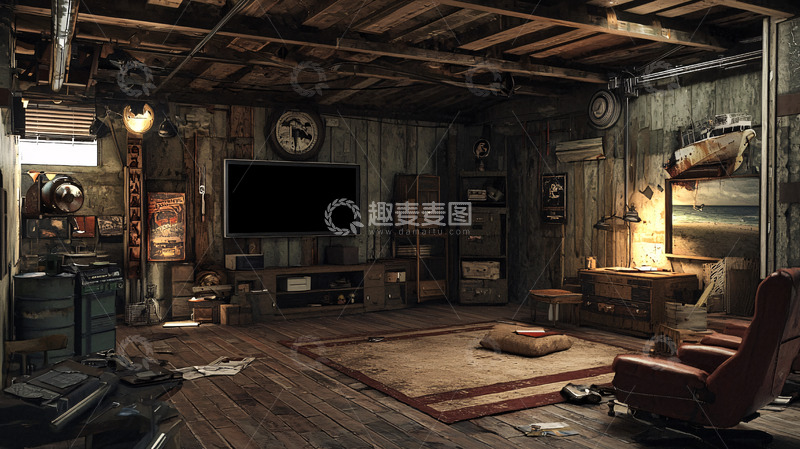 高清大图下载【趣麦麦图】老旧工业风地下室客厅