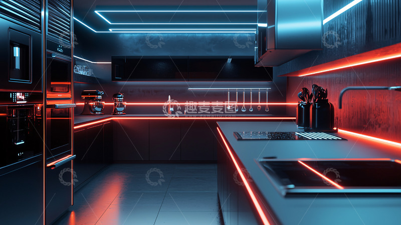 高清大图下载【趣麦麦图】炫酷黑色现代化厨房设计
