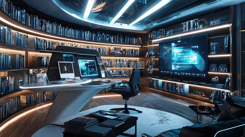 高清大图下载【趣麦麦图】未来科技感书房