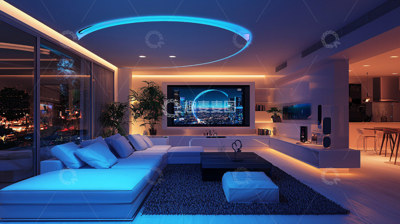 高清大图下载【趣麦麦图】现代风格蓝色灯光客厅