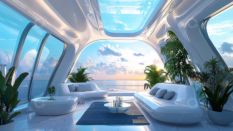 高清大图下载【趣麦麦图】未来感海洋别墅客厅