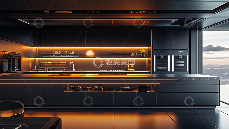 高清大图下载【趣麦麦图】极简黑色现代化厨房