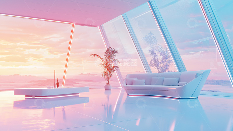 高清大图下载【趣麦麦图】极简现代风格落地窗客厅