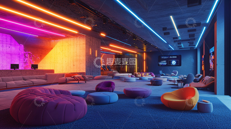 高清大图下载【趣麦麦图】炫彩灯光现代休闲室