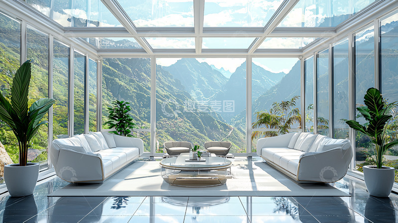 高清大图下载【趣麦麦图】现代简约山景落地窗客厅