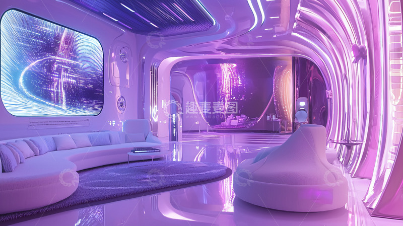 高清大图下载【趣麦麦图】未来感紫色客厅