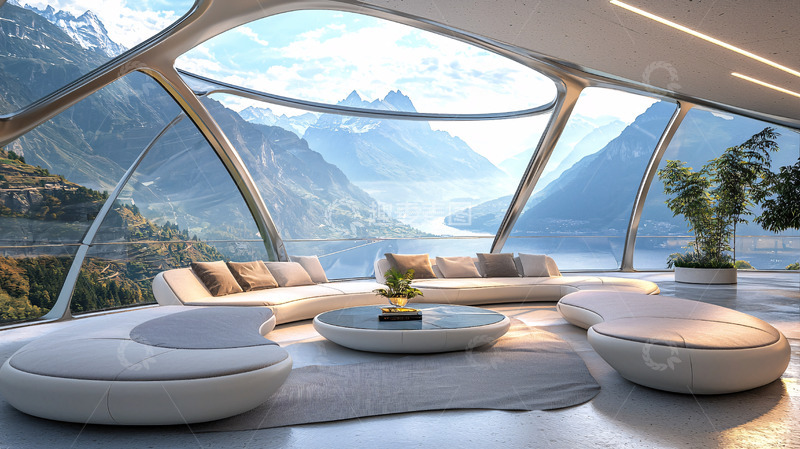 高清大图下载【趣麦麦图】未来感山景客厅