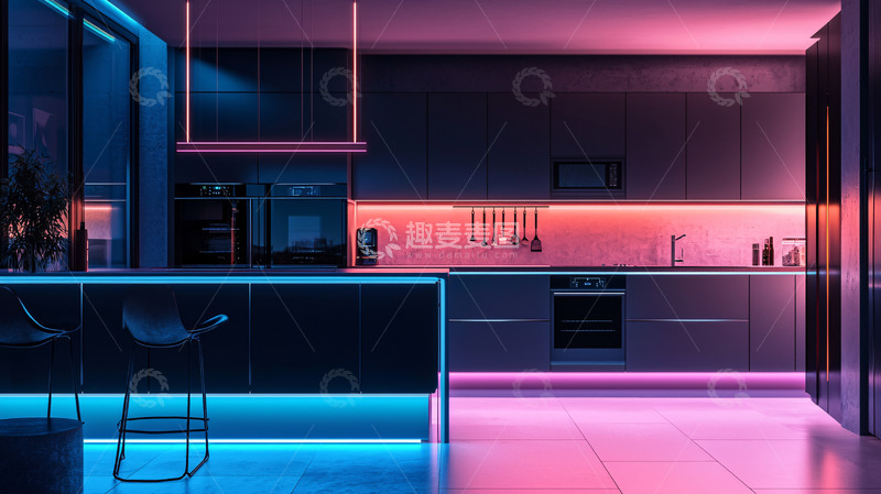 高清大图下载【趣麦麦图】现代化霓虹灯厨房