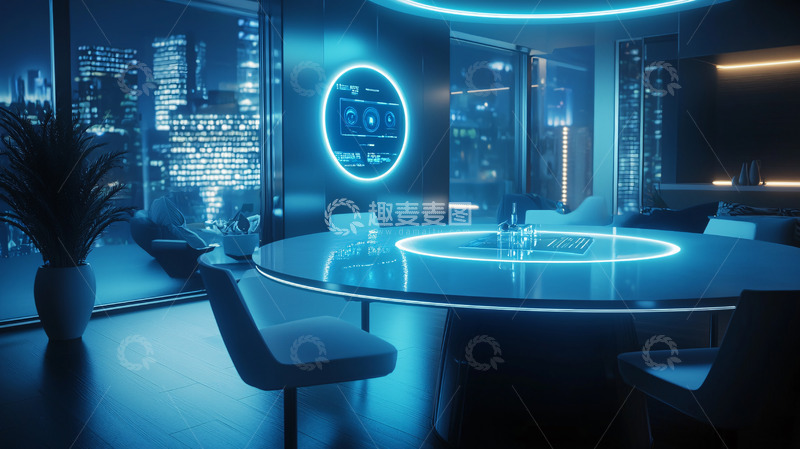 高清大图下载【趣麦麦图】夜间未来派会议室