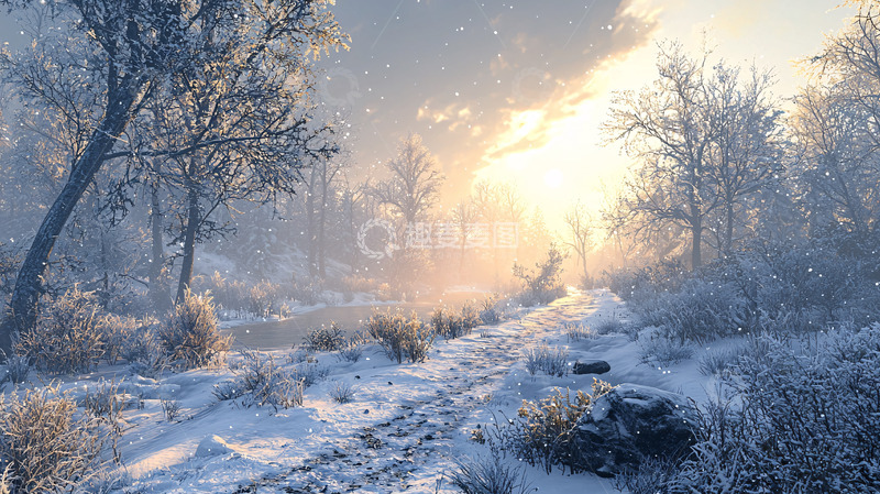 高清大图下载【趣麦麦图】雪后阳光下的树林