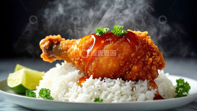 高清大图下载【趣麦麦图】美食炸鸡饭米饭摄影图