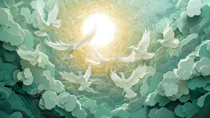 高清大图下载【趣麦麦图】祥和的白鸽飞向光明