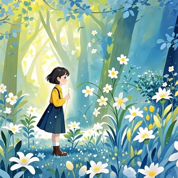 春天清新唯美森系女孩水彩风插画背景素材