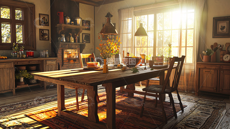 高清大图下载【趣麦麦图】温暖阳光下的乡村厨房
