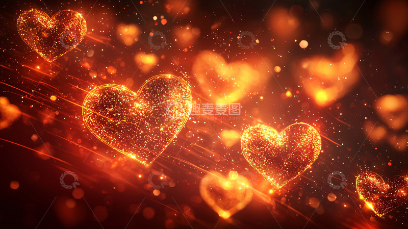 高清大图下载【趣麦麦图】闪耀的红色爱心粒子背景