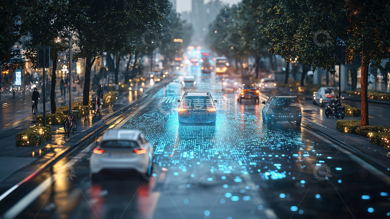 高清大图下载【趣麦麦图】雨夜城市道路车辆行驶