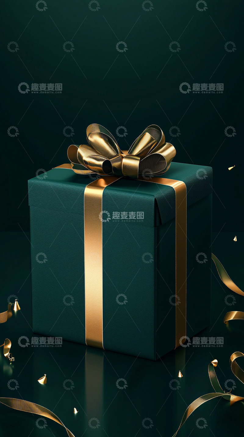 高清大图下载【趣麦麦图】墨绿色礼盒金色丝带