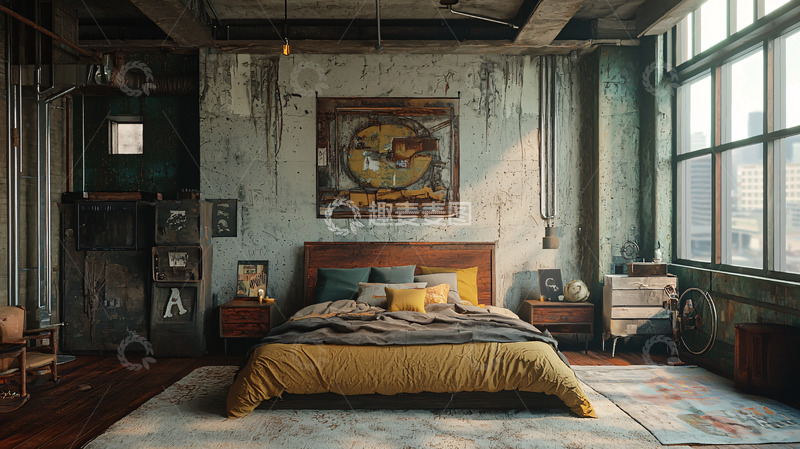 高清大图下载【趣麦麦图】工业风卧室