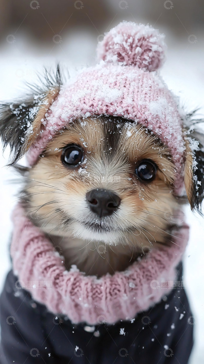 高清大图下载【趣麦麦图】戴粉色帽子的小狗